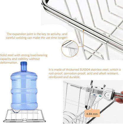 Stainless Steel Dish Drying Rack(15"L x 8.3"W x 4.2"D), Expandable Fruit & Vegetable Drain Rack over Sink, Dish Drainer Rack in Sink, with Stainless Steel Utensil Holder & 16" Silicone Mat