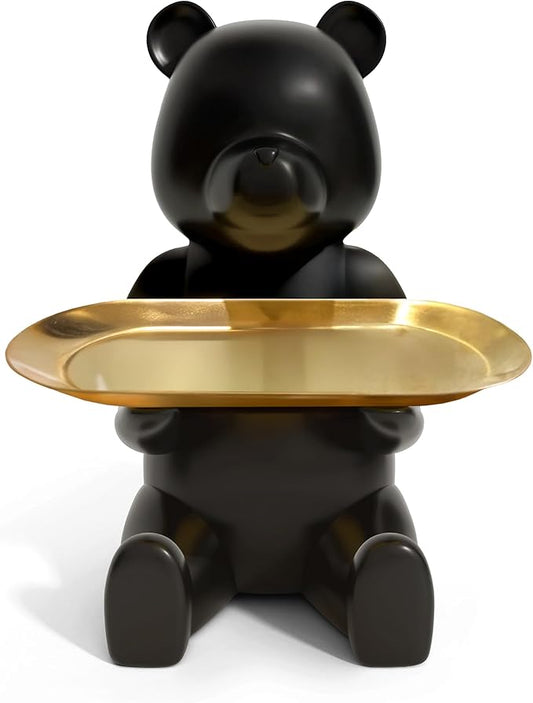 Key Dish Bowl for Entryway Table, House Warming Gifts New Apartment New Home, Bear Decor, Bookshelf Decoration, Entryway Decor Ideas & Bedside Table Decor (Matte Black)
