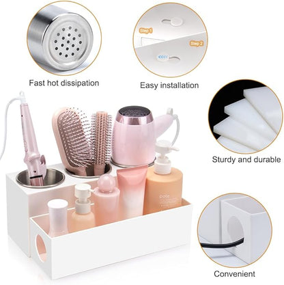 GFWARE Hair Tool Organizer - Bathroom Vanity Organizers and Storage, Hair Styling Accessories Hot Tools Organizer Hair Dryer, Blow Dryer, Curling Iron, Flat Iron, Hair Straightener, White