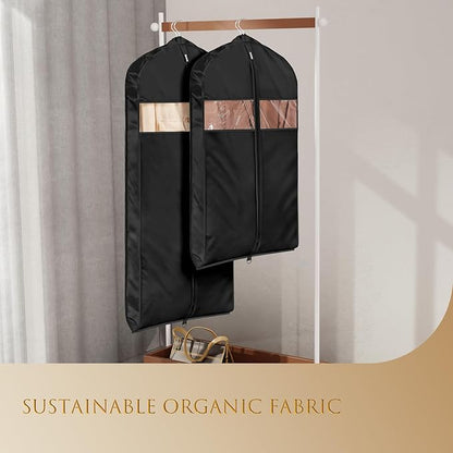 Univivi Super Soft Satin Garment Bags for Hanging Clothes, 43 Inch Zippered Suit Cover with Gussets, Breathable & Non-smell for Suits, Coats, Jackets, Shirts, 2 Pack - Black