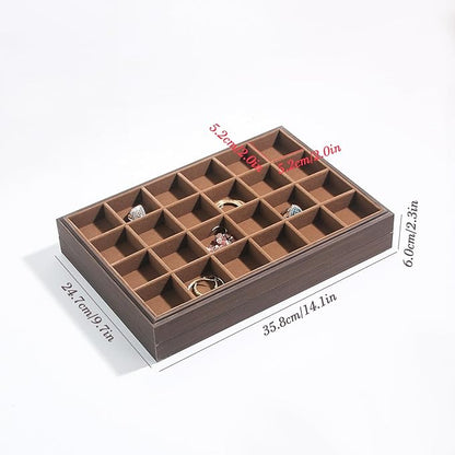 2Pcs/Set Wood Jewelry Organizer Tray, Stackable 24 Grid Jewelry Display Tray for Drawer, Rings Earring Storage Case, Necklace Accessories Display Holder for Store Selling or Home Show