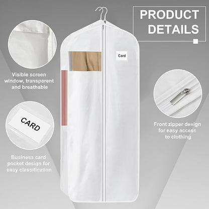 100% Organic Cotton Garment Bag Short 58 Inch Breathable Proof Hanging Clothes Bag Covers with Viewing Window Card Pocket for Short Dresses Jackets Suits Organization