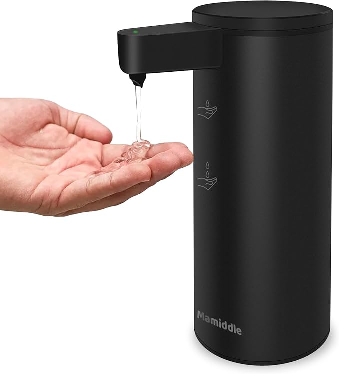 Mamiddle Automatic Soap Dispenser Stainless Steel with Sensor Infrared Soap Dispenser Electric IPX5 Waterproof USB-C Charging Motion Sensor for Kitchen & Bathroom (Black)