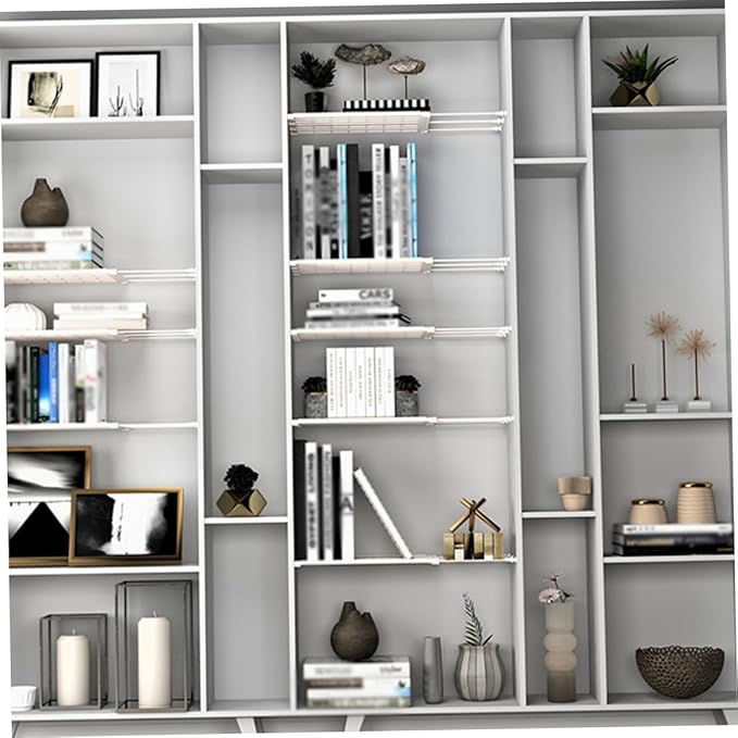 Closet Shelf Wardrobe Storage Rack Retractable Airing Cupboard Organiser for Kitchen Bookcase White 30-42cm Length 24cm Width, Shelf Dividers