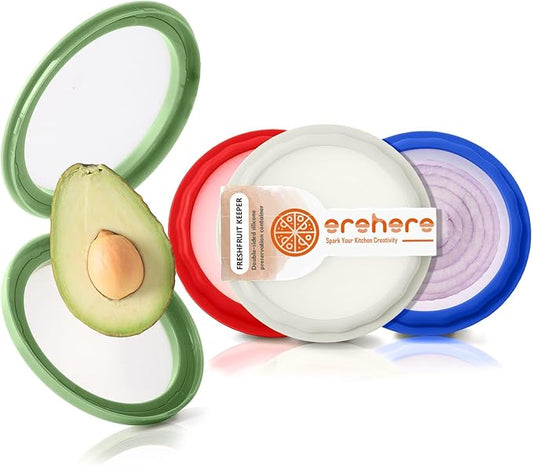 Erehere 4-Piece Airtight Food Storage Containers Set – Avocado Saver, Onion Keeper, Silicone Kitchen Organizers for Fridge, Reusable & Leak-Proof to Lock in Freshness