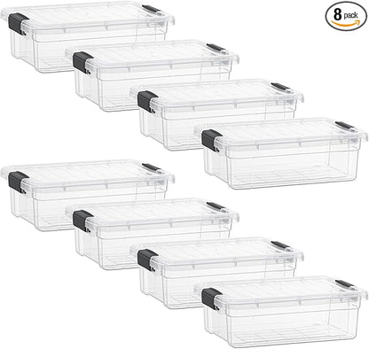 Superio Storage Bins with Lids- 8 Pack, 7.4 Qt Clear Boxes for Organizing, Stackable Plastic Containers- BPA Free, Non-Toxic, Odor Free, Organizer for Home, Office, Dorm