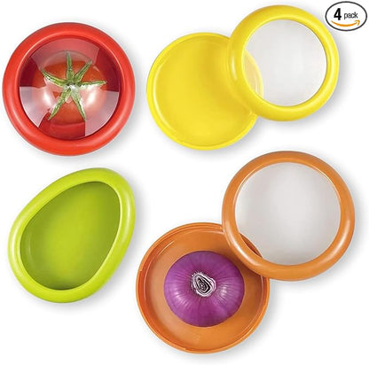 LYLHZRMDGC Set of 4 Fresh Food Containers, Fresh Pod, Reusable Silicone Storage Pods for Avocado, Onions, Tomatoes, Garlic – Anti-Oxidation for Fridge, Send Goods from Local Warehouse