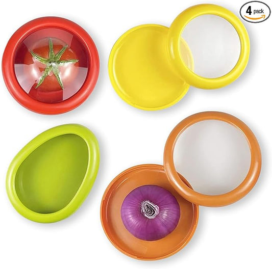 LYLHZRMDGC Set of 4 Fresh Food Containers, Fresh Pod, Reusable Silicone Storage Pods for Avocado, Onions, Tomatoes, Garlic – Anti-Oxidation for Fridge, Send Goods from Local Warehouse