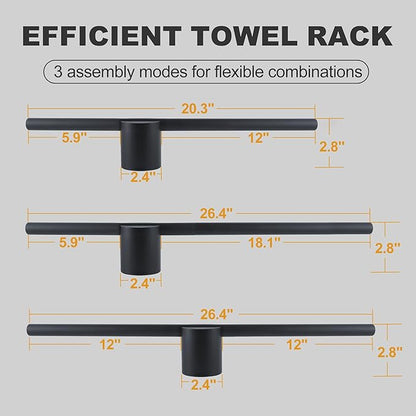 Adjustable Length Stainless Steel Towel Rack - 18-24 Inch Fit, 26.4 Inch Total Length - Matte Black 304 Stainless Steel Towel bar for Bathroom & Kitchen