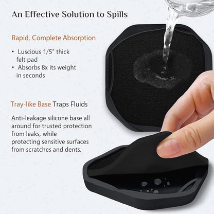 UMIRRO Absorbent Coasters for Drinks, Cool Silicone Cup Coaster with Felt Insert for Modern Coffee Table Decor, Small Unique Birthday Gift Ideas for Men Dad Him Women Mom Her, 4", Black, Set of 4