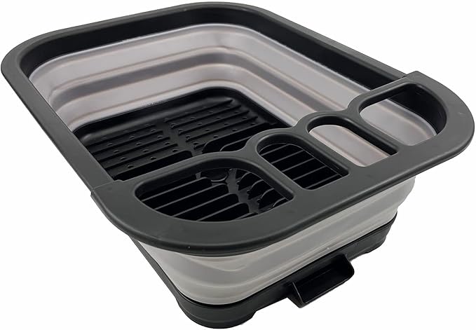 SAMMART 7.3L (1.9 Gallon) Collapsible Plastic Dish Drainer with Drainer Board - Foldable Drying Rack Set - Portable Dinnerware Organizer - Space Saving Kitchen Storage Tray (Black/Alloy Grey)