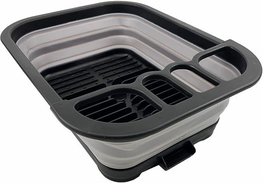SAMMART 7.3L (1.9 Gallon) Collapsible Plastic Dish Drainer with Drainer Board - Foldable Drying Rack Set - Portable Dinnerware Organizer - Space Saving Kitchen Storage Tray (Black/Alloy Grey)