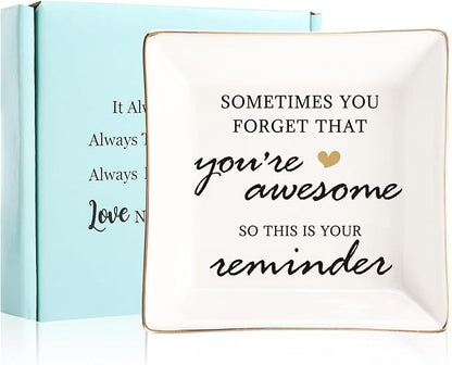 JOYIMARR You're Awesome Gifts: Inspirational Gifts for Women - Best Friends, Mom, Sister, Coworker, Valentine's, Retirement, Christmas - Ceramic White Ring Trinket Dish Jewelry Tray