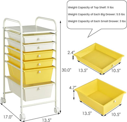 Happygrill 6-Drawer Organizer Cart Tools, Mobile Utility Storage Cart with Removable Drawers & Lockable Wheels, Rolling Storage Cart with Wheels for Home Office,Yellow