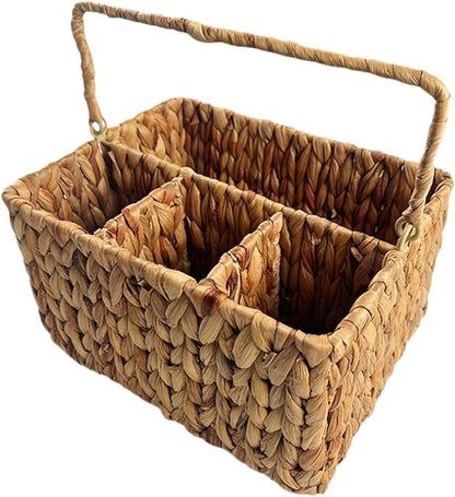 Luxshiny Woven Straw Basket Desktop Organizer Silverware Organizer for Storage Tabletop Multipurpose Kitchen Holder