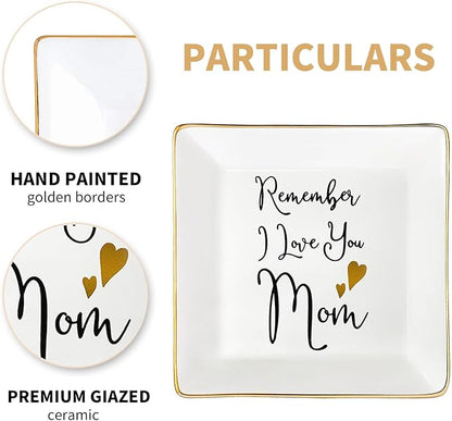 Tijeyi Mom Gifts from Sister Mothers Day Gifts Birthday Gifts for Mum Christmas Thanksgiving Gift Female Small Unique Trinket Tray Ceramic Jewelry Dish Ring Holder,Remember I Love You Mom