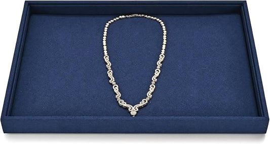 Microfiber Jewelry Tray Stackable Jewelry Drawer Organizer Trays Necklace Bracelet Holder for Necklace Bracelets Watches Perfume Organizer(Blue)