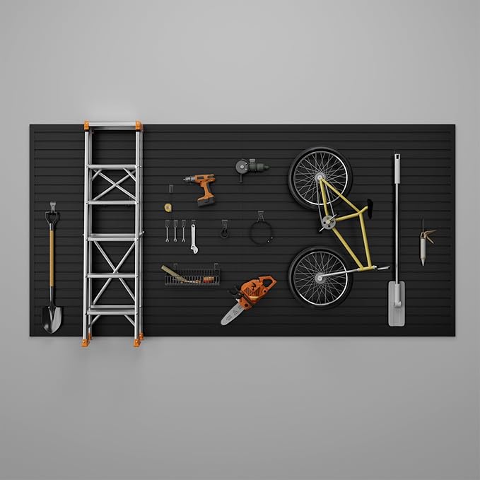 4 x 8 FT Slatwall Panel Garage Wall Organizer, Heavy Duty Slat Wall Paneling Sheets, Interlocking PVC Panels, Garage Slatwall for Tool Organization Mounted Storage Systems