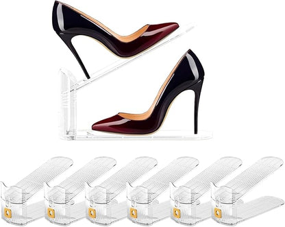 6Pack Shoe Slot Organizers Clear Shoe Stacker Organizer for Closet Shoe Holder Space Saver Rack Storage for Closet (Clear, 6Pack)