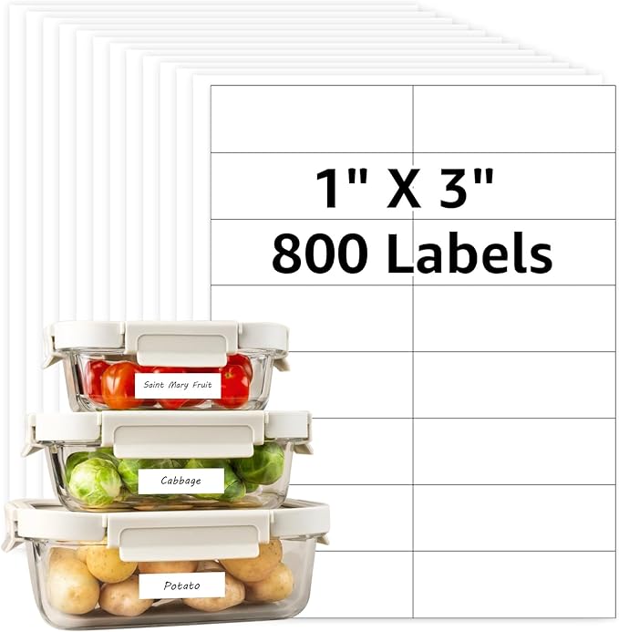 MaxGear 800PCS Removable Labels, 1”x3” Labels for Home Packing Box and Storage Bins, Water/Oil/Tear Resistants No Residue, Matte White Paper Sheets, Permanent Strong Adhesive, Dries Quickly