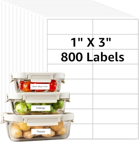 MaxGear 800PCS Removable Labels, 1”x3” Labels for Home Packing Box and Storage Bins, Water/Oil/Tear Resistants No Residue, Matte White Paper Sheets, Permanent Strong Adhesive, Dries Quickly