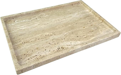 GHYFGD Real Natural Travertine Tray Genuine Marble Stone Tray for Coffee Table/Bathroom/Vanity (Beige Travertine, 12" x 8")