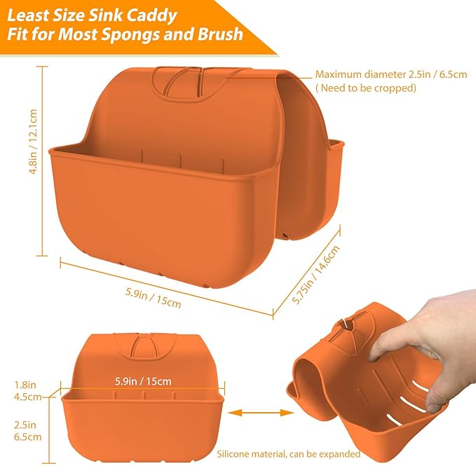 VPASION Sponge Holder for Kitchen Sink, Silicone Sink Saddle Caddy Organizer Rack, Sponges Holder Over Faucet, Hanging Kitchen Organizer Accessories Rack Basket Orange