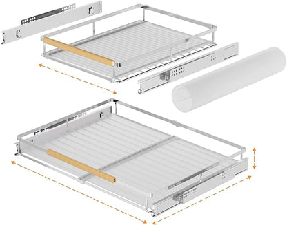 SANNO Pull Out Cabinet Organizer, Slide Out Cabinet Shelf,Under Sink Slide Out Cabinet Organizer, Pots Pans Organizer Smooth Roll,Expandable Width 16.1 to 26.4" W