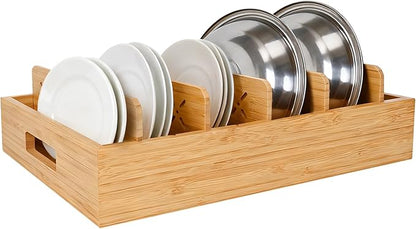 Bamboo Drawer Organizer Boxes, Natural Bamboo Storage Tray Drawer Organizer Set, Kitchen Utensil Holder & Cutlery Tray with 5 Custom Adjustable Dividers Cutlery Tray Drawer Dividers for Flatware