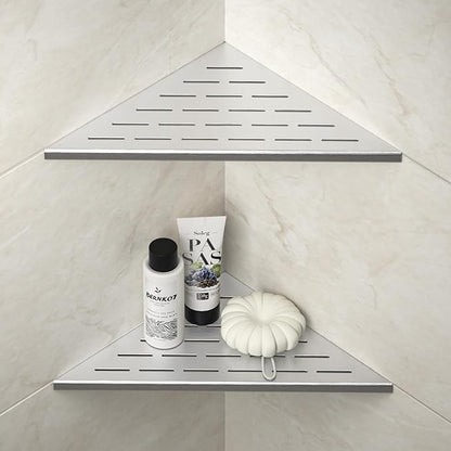 Bernkot Corner Shower Shelf, 12" Brushed 304 Stainless Steel Slot Design Recessed Corner Shelves 2 Pack Bathroom Grout in Shelf for Tiled Wall, Large Size