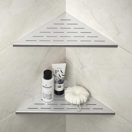 Bernkot Corner Shower Shelf, 12" Brushed 304 Stainless Steel Slot Design Recessed Corner Shelves 2 Pack Bathroom Grout in Shelf for Tiled Wall, Large Size