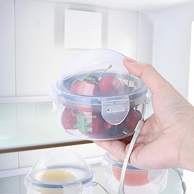 JUXYES 4 PCS Small Fruit and Vegetable Storage Container With Lid, Plastic Onion Storage Keeper Container for Fridge, Portable Fruit And Vegetable Saver Storage Container for Onion Tomato Lemon Apple