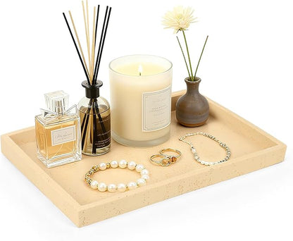 Artificial Travertine Tray, 12"x8" Perfume Tray for Bathroom Counter, Vanity, Home Organizer, Decorative Marble Trays for Perfume, Jewelry, Candles, Coffee, Rectangle, Yellow