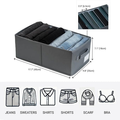 Set of 3 Large Wardrobe Closet Organizer - Drawer Organizer Clothes, Efficient Jeans Organizer for Closet, Versatile Closet Organizers and Storage (Dark Grey, 17.7" L x 9.8" W x 7.1" H)