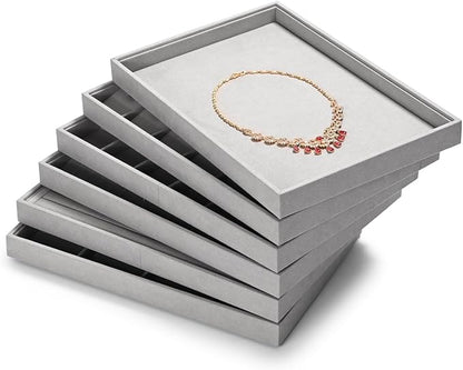 12 Grids Microfiber Jewelry Trays Bracelets Tray Stackable Jewelry Organizer Trays for Drawer Bracelet Holder Earring Tray For Bracelet Bangle Earrings Watches Storage (Grey)