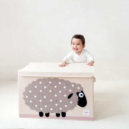 3 Sprouts Large Toy Chest for Kids with Lid and Handles - Collapsible Toy Storage Bin/Trunk/Box/Basket Organizer for Boys & Girls Playroom, Nursery, Sheep