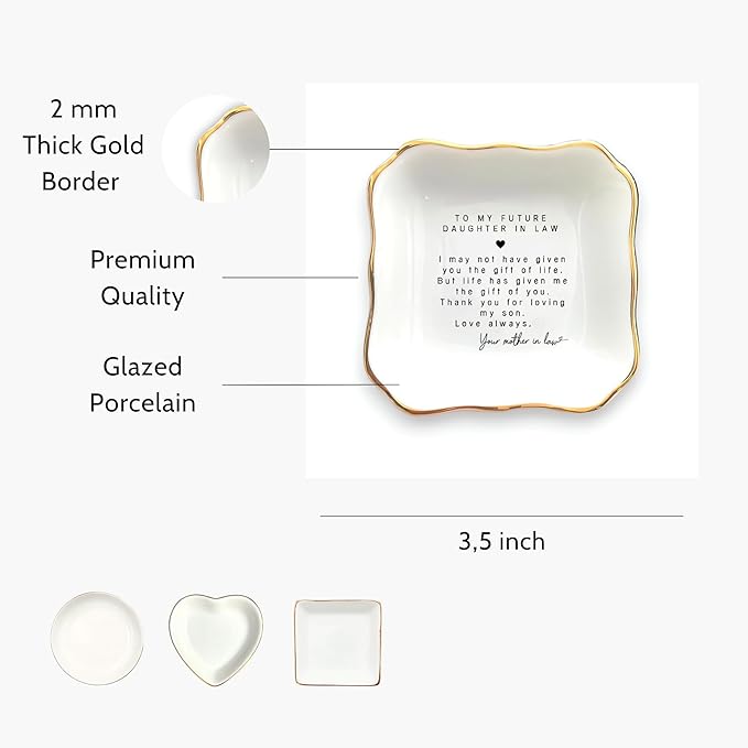 HatafaFurni Ceramic Ring Dish for Daughter In Law Gift, Jewelry Dish, Present For Daughter-in-law, Birthday Gift for Bonus Daughter Future Daughter Gift From Mother In Law, Wedding Day Gift for Bride