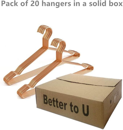 Better to U 17 Inch Metal Clothes Hanger 20 pack, 4.0mm Heavy Duty Shirt Blouse Hanger for Coat Suit Bridal Boutique, Space Saving Slim Wire Hanger for Camisole Trousers Wedding Dress（Matte Rose Gold）