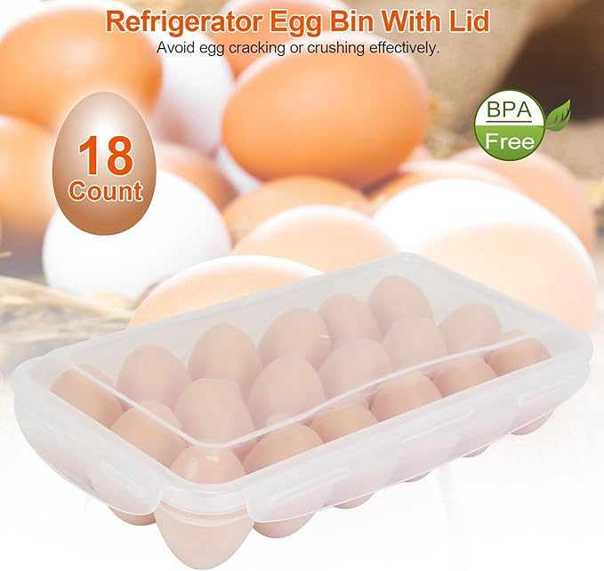 2 Pack Covered Egg Holders For Refrigerator, Plastic Storage Container/Deviled Egg Tray Carrier with Lid Fits 18X2 Eggs(36 Eggs)