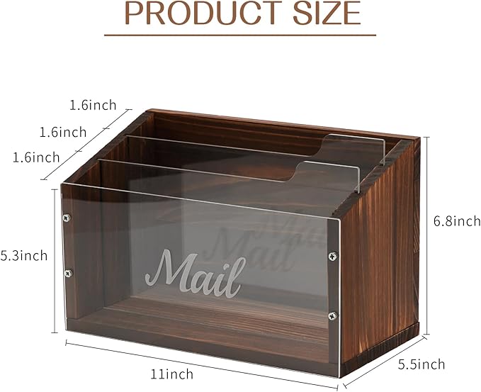 Mail Organizer with Clear Acrylic Dividers - 3 Slots Letter Holder for Desk, Mail Sorter Organizer Wall Mounted, Mailbox Hoder Counter for Home Office Family