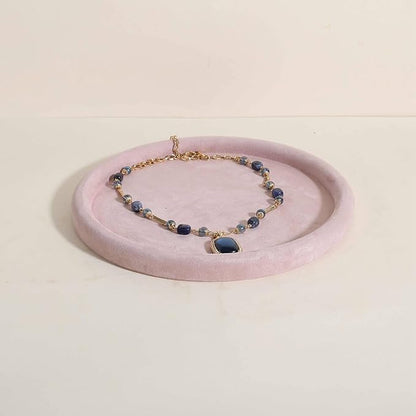 GemeShou Round Jewelry Organizer Plate, Top Microfiber Velvet Jewelry Display Tray, Empty Jewelry Showcase Tray for Necklaces, Bracelets, Rings, Earrings (Pink-Large, 9.8 x 9.8 in)