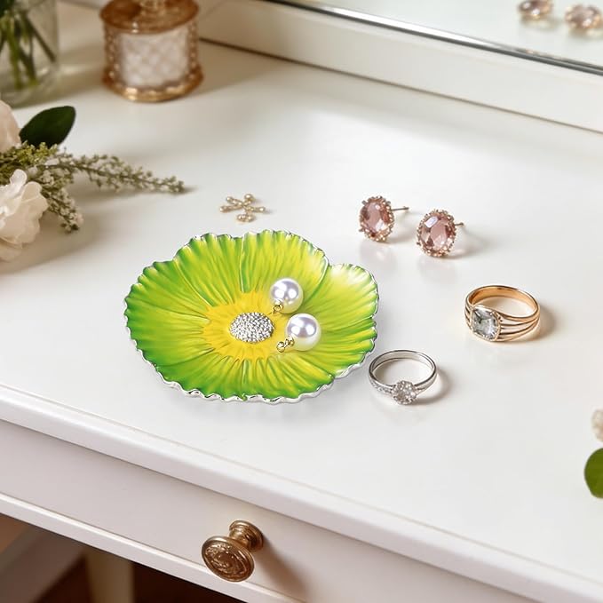 LARAINE Jewelry Dish Display Trinket Tray Flower Home Decorative Organizer Gift Necklace Earring Rings Holder Storage 3.15" (Yellow)