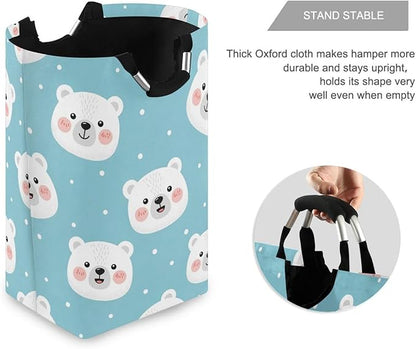 Laundry Hamper Basket White Bear Dot Storage Basket Collapsible Clothes Hamper with Handle Nursery Hamper Blanket Basket for Kids Room Dirty Cloth College Dorm