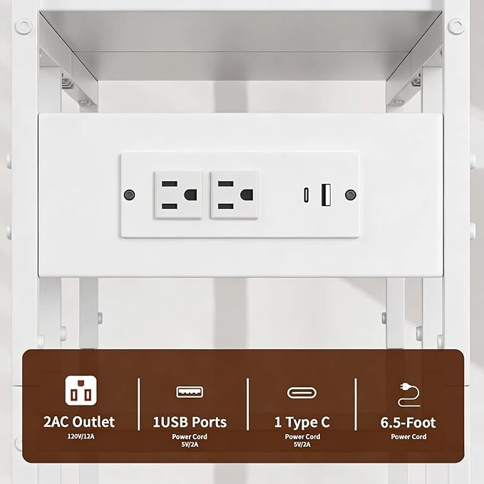 Aetheris Desktop Organizer Shelf, 30" Wooden Office Storage Rack with Outlets, Display Shelf Rack with Light Strip, 5 Tier Desktop Display Rac, Desk Shelf, Desk Hutch for Computer Monitor (White)
