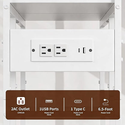 Aetheris Desktop Organizer Shelf, 30" Wooden Office Storage Rack with Outlets, Display Shelf Rack with Light Strip, 5 Tier Desktop Display Rac, Desk Shelf, Desk Hutch for Computer Monitor (White)