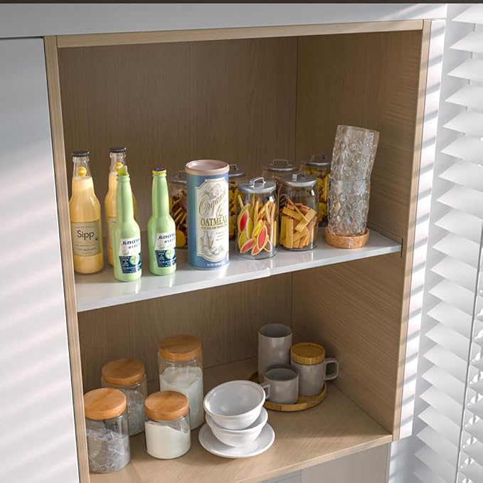 16.9-31.5 inch Expandable Closet Shelves, Adjustable Shelf Closet Organizer with Strong Adhesive Pads, Cabinet Storage Rack Wardrobe Divider Shelving for Closets Pantry Cupboard Kitchen