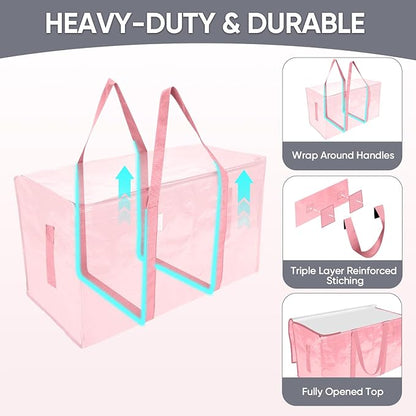 TICONN 6 Pack Extra Large Moving Bags with Zippers & Carrying Handles, Heavy-Duty Storage Tote Moving Boxes for Space Saving (6 Pack, Coral)