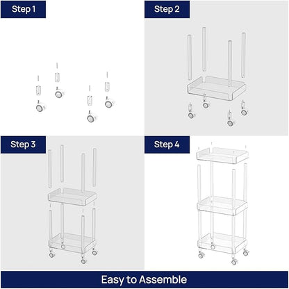 HMYHUM Small Acrylic Bar Cart, 15.2" L x 11.2" W x 34.2" H, 3 Tier Mini Rolling Serving Cart with 4 Lockable Wheels for Home Bar, Kitchen, Living Room, Modern, Clear