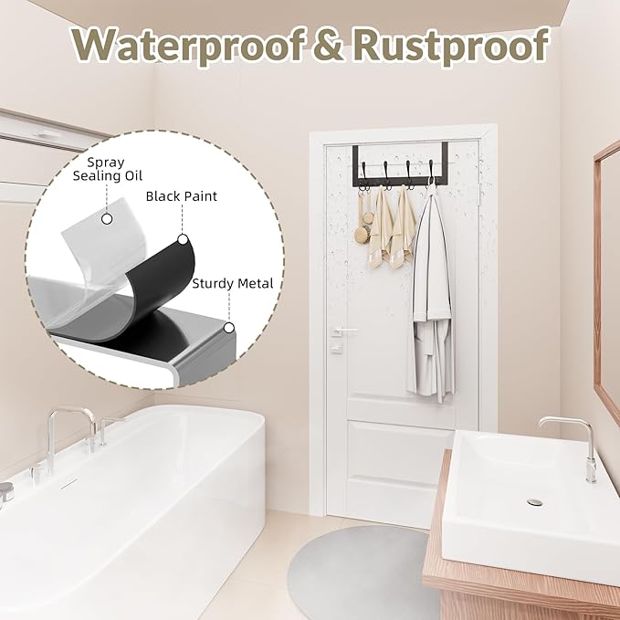 WLCSNG Heavy Duty Over The Door Hooks Rustproof - 25lb Over The Door Towel Rack, Over The Door Towel Hook, Door Hanger for Bathroom, Coat Rack Dorm Room Essentials (1Pack,Black)