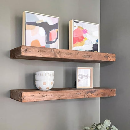 Urbandi Rustic Distressed Floating Shelves, Set of 2, Handmade Out of Pine Wood, 3 Inch Thick, Made in USA (Provincial, 48Lx3Hx8D)